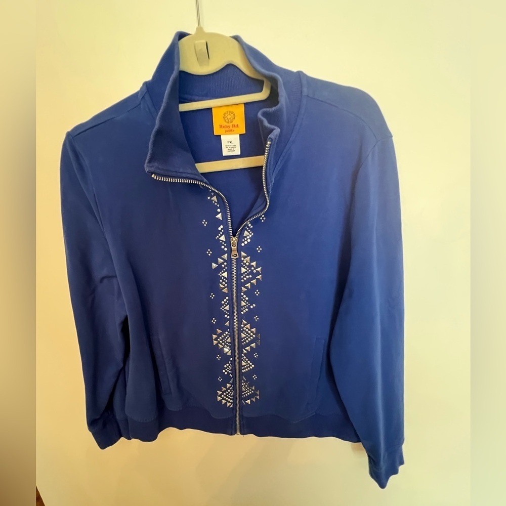 RUBY RD PETITE XL ROYAL BLUE ZIPPER UP FRONT LIGHTWEIGHT JACKET